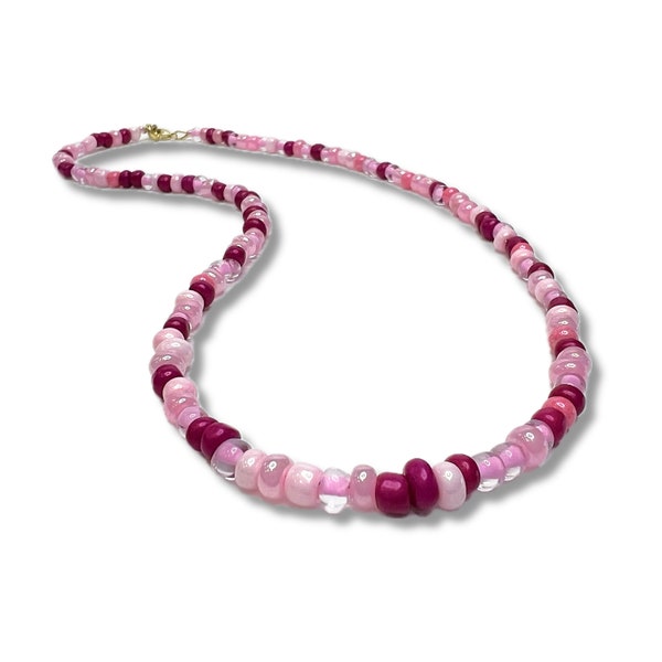 Pink Seed Bead Necklace, Mixed Pink Beaded Necklace, Long Pink Glass Bead Necklace, Fuchsia, Magenta, Boho Wrap Bracelet, Seed Bead Anklet