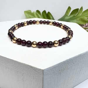 Garnet Bracelet, Red Garnet Stretch Bracelet Beaded, January Birthstone, Beaded Garnet, 2nd Anniversary Gift, Garnet Anklet, Crystal Jewelry
