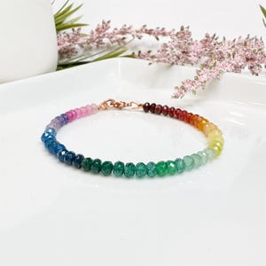 Rainbow Bracelet Beaded, Colorful Mixed Gemstone Candy Necklace, Multicolor Gem Rondelle Bead Bracelet, Multi Color Stones, Pride Bracelet image 3