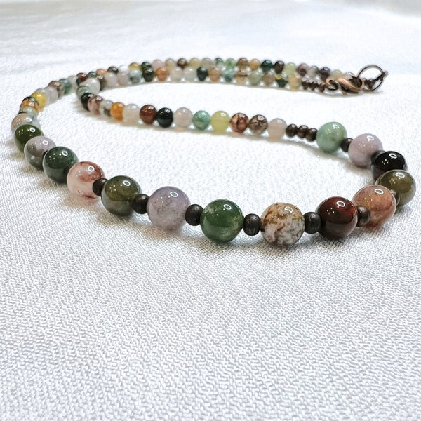 Fancy Jasper Necklace, Colorful Jasper Bead Necklace, Rainbow Jasper and Copper, Earth Tone Necklace, Multicolor Jasper Boho Beaded Necklace