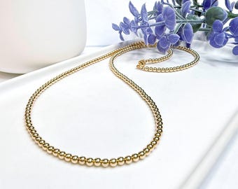 Gold Bead Necklace, 2mm 3mm 4mm 6mm Beaded Gold Necklace, Gold Filled Ball Choker Necklace, Demi Fine Necklace, Everyday Layering Necklace