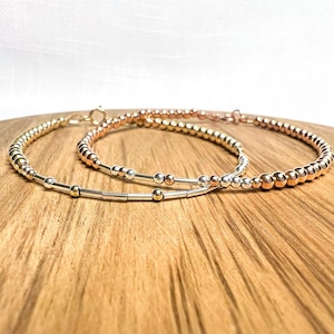 Custom Morse Code Name Bracelet, Two Toned Mixed Metal Beaded Morse Code Choker Necklace, Personalized Message Handmade Jewelry Gift for Her