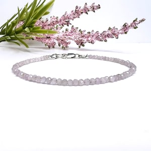 Pale Lavender Kunzite Bracelet, Dainty Gemstone Beaded Anklet, Tiny Bead Choker Necklace, Pastel Purple Crystal Jewelry, Handmade Gift Women