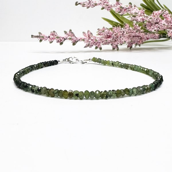 Idocrase Bracelet, Green Gemstone Bracelet, Vesuvianite Bracelet, Faceted Rondelle Bead Necklace, Idocrase Anklet, Rare Gemstone Jewelry