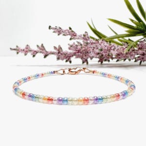 Pastel Rainbow Seed Beaded Bracelet, Dainty Tiny Bead Choker Necklace for Girls, Subtle Gay Pride Anklet, Gift for LGBTQ, Extra Long Lengths