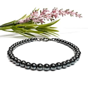 Hematite Bead Bracelet, Hematite Bracelet with Clasp or Stretch, Hematite Crystal Anklet, Gunmetal Gray, Grounding Jewelry Stacking Bracelet