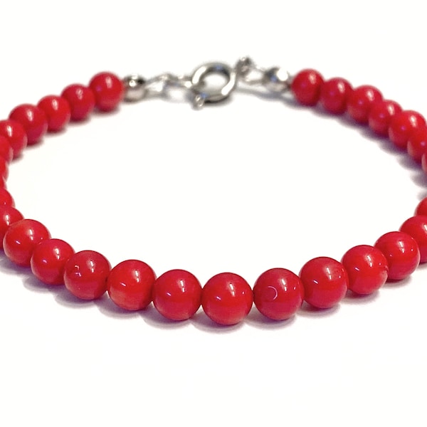 Red Coral Bead Bracelet, Dainty Coral Bracelet, Simple Red Bracelet, Minimalist Red Coral Bracelet, Natural Italian Coral Everyday Bracelet