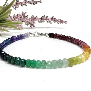 Rainbow Bracelet Beaded, Colorful Mixed Gemstone Candy Necklace, Multicolor Gem Rondelle Bead Bracelet, Multi Color Stones, Pride Bracelet image 6
