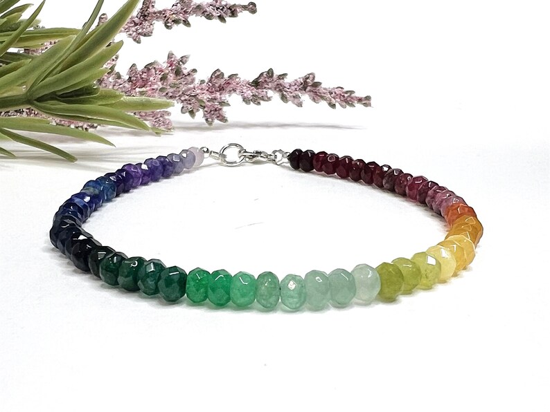 Rainbow Bracelet Beaded, Colorful Mixed Gemstone Candy Necklace, Multicolor Gem Rondelle Bead Bracelet, Multi Color Stones, Pride Bracelet image 6