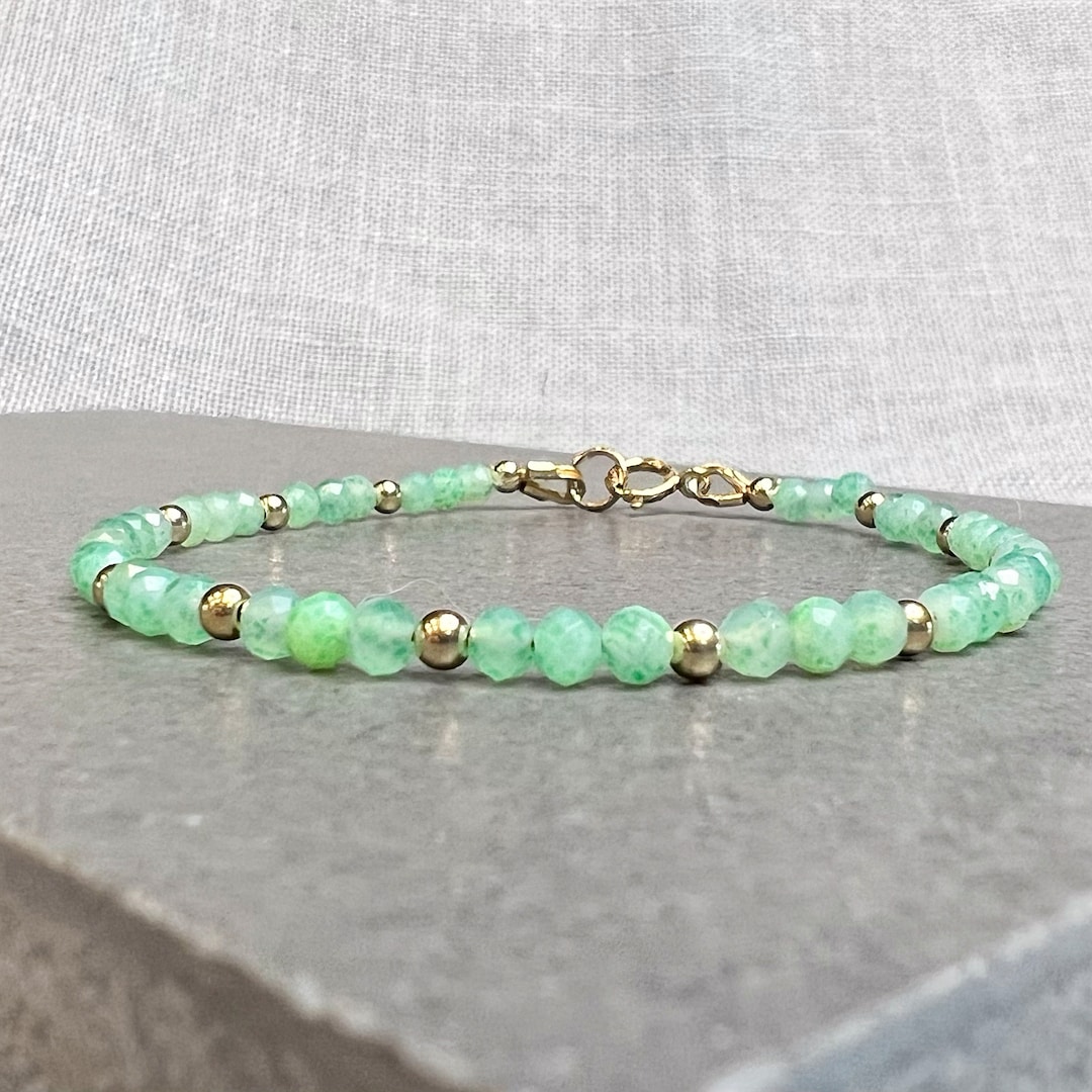 Green Opal Bracelet, Spring Green Opal Beaded Ombre Gemstone Bracelet