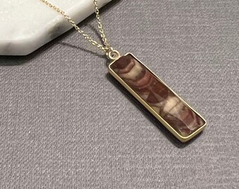 Red Creek Jasper Necklace, Vertical Bar Pendant Necklace