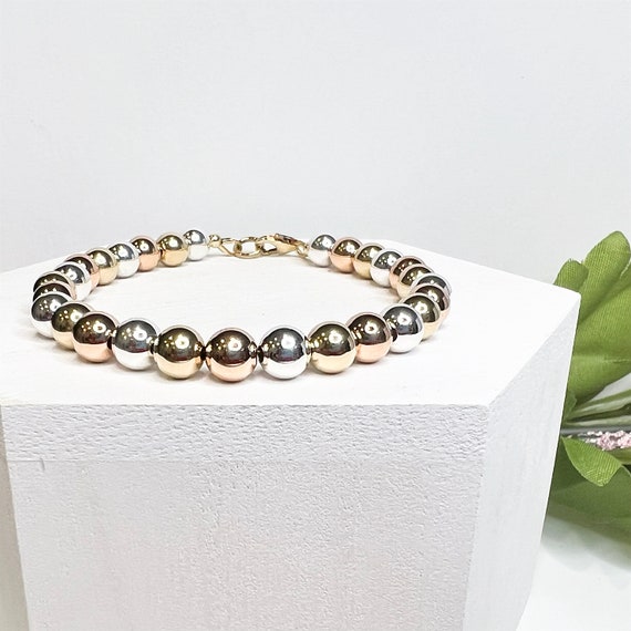 Mixed Metal Bracelet Tricolor Bracelet Three Metal Bead Bracelet