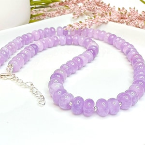 Purple Chalcedony Candy Bead Necklace Women, Chunky Abacus Gemstone Beaded Choker, Handmade Boho Bracelet, February Birthstone Gift for Her