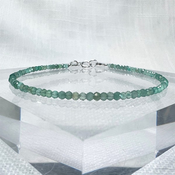 Dainty Green Aventurine Bracelet, Green Aventurine Beaded Bracelet, 2mm Faceted Green Crystal Anklet, Thin Green Gemstone Bead Necklace