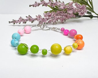Bubblegum Beads Rainbow Bracelet, Colorful Gumball Rainbow Glass Necklace, Chunky Statement Choker, Subtle GayPride Jewelry, Lesbian Gift