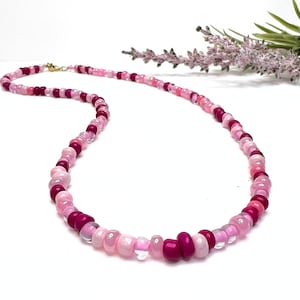 Pink Beaded Necklace, Pink Glass Seed Bead Choker, Extra Long Necklace, Fuchsia Magenta Handmade Boho Wrap Stretch Bracelet Anklet for Women