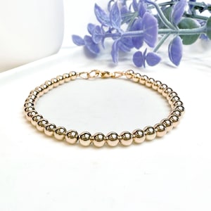 Goldgefülltes Perlenarmband mit Verschluss, schlichte, minimalistische Halskette mit Goldkugeln, 14-karätiges Goldperlenarmband (2 mm, 3 mm, 4 mm, 5 mm, 6 mm, rund)