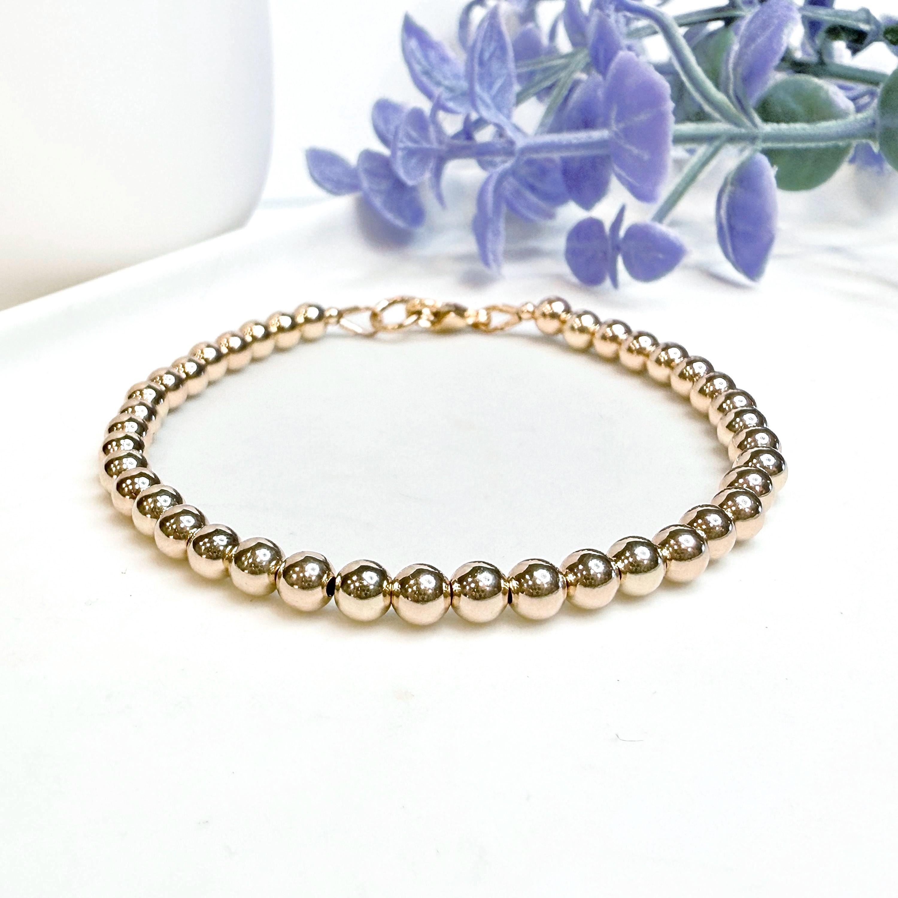 Gold Filled Beaded Bracelet with Clasp, Simple Minimalist Gold Ball Choker Necklace, 14k Gold Bead Bracelet Stack 2mm 3mm 4mm 5mm 6mm Round