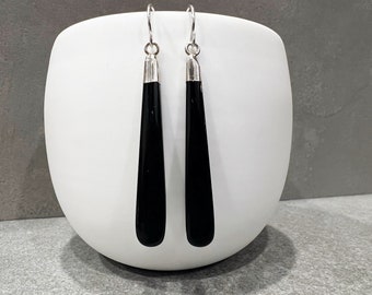 Black Onyx Earrings, Long Onyx Earrings, Black and Gold Drop Earrings, Black & Silver Dangle Earrings, Onyx Earrings Dangle, Black Gemstone