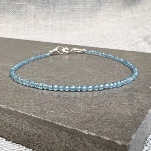 Sky Blue Topaz Bracelet, December Birthstone, Light Blue Gemstone, Tiny Beaded Choker Necklace, Something Blue Wedding Anklet Gift for Bride