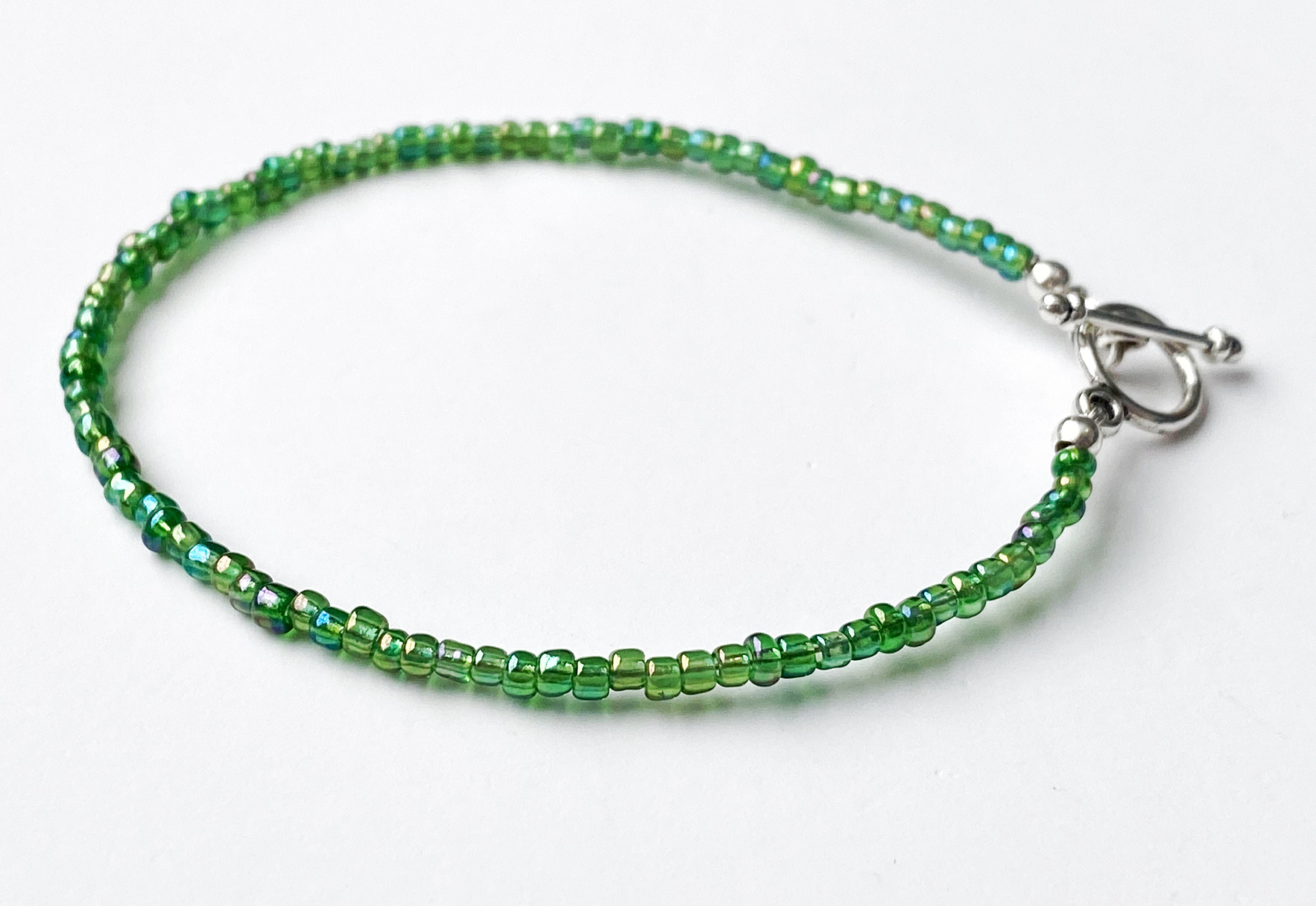 Dainty Green Seed Bead Bracelet Beaded Bracelet Simple Green Etsy