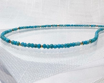 Turquoise Necklace, Turquoise Howlite Necklace, December Birthstone Necklace, Blue Turquoise Rondelle Bead Bracelet, Dainty Turquoise Choker