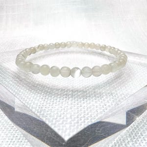 White Moonstone Beaded Stretch Bracelet, June Birthstone Gift, Handmade Crystal Boho Jewelry, Simple Round Bead Anklet, Dainty Minimalist