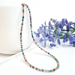 Colorful Mixed Gemstone Beaded Choker Necklace, Tiny Gem Bead Bracelet, Artisan Boho Handmade Jewelry, Dainty Summer Anklet Gift for Women