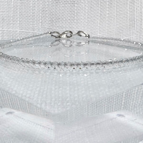 White Topaz Bracelet, Ultra Dainty Clear Gemstone Beaded Bracelet, April Birthstone Bracelet, 2mm White Topaz Crystal Bead Anklet, Necklace