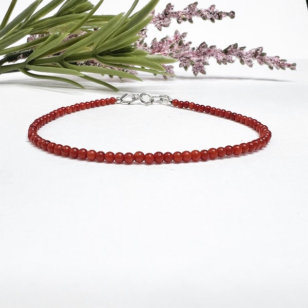 Dainty Red Coral Bracelet, Simple Red Minimalist Bead Bracelet, Red Coral Choker, Tiny Red Beaded Necklace, Gift for Mom, Bracelet for Women