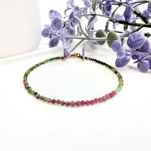 Dainty Ruby in Zoisite Bracelet, Ombre Gradient Beaded Gemstone Bracelet, Anyolite Crystal, July Birthstone Gift, Tiny Bead Choker Necklace