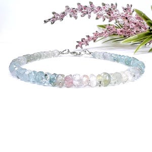 Morganite Bracelet, Aquamarine Beryl Heliodor, Pastel Gemstone Bead Bracelet, March Birthstone, Something Blue Bridal Wedding Anklet