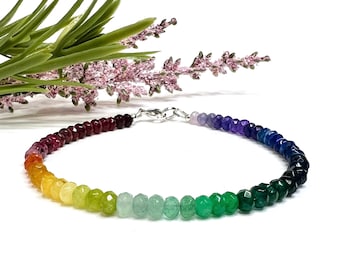 Bracelet arc-en-ciel en perles, collier de bonbons aux pierres précieuses multicolores, bracelet de perles rondelles multicolores, pierres multicolores, bracelet fierté