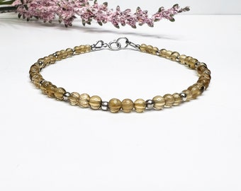 Citrin Perlen Armband, Citrin Armband, gelbe Edelstein Armband, 3 mm winzige Perlen Armband, November Birthstone Armband, Silber, Gold