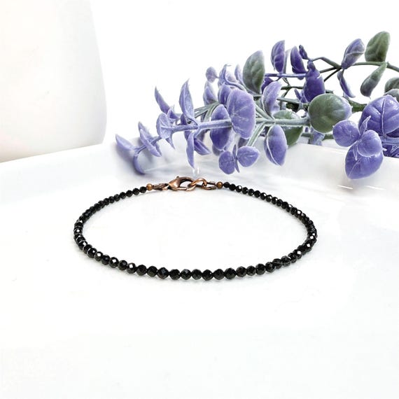 BRACELET HOMME FEMME en Argent 925 Avec Billes à Facettes Spinelle Noir Unisexe EUR 78,62 - FR