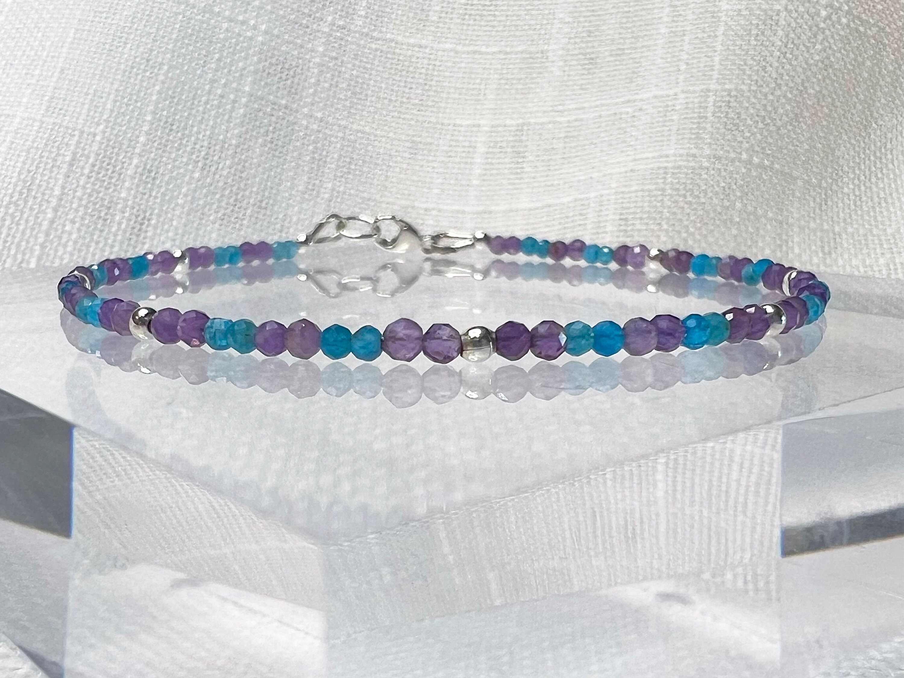 Blue Apatite & Amethyst Bracelet, Blue and Purple Bracelet, Mixed Gemstone  Bracelet, Multi Gem, February Birthstone Bracelet Anklet Necklace - Etsy