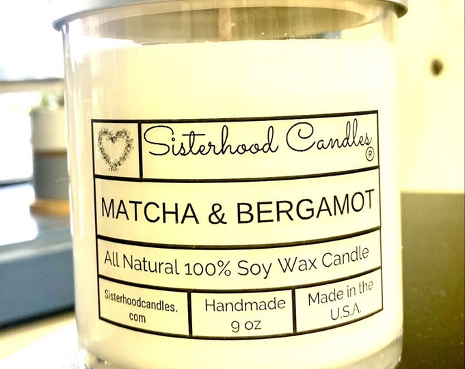 Matcha and Bergamot 100% Soy Wax Candle 9 oz
