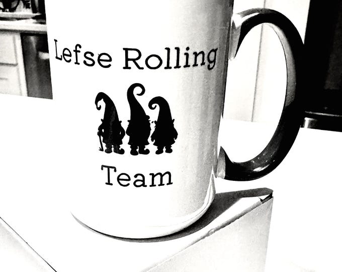 Lefse Rolling Team Mug, Christmas Gnome, Gift.