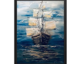 Framed print of sail boat painting