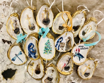 Oyster hand painted Christmas ornaments