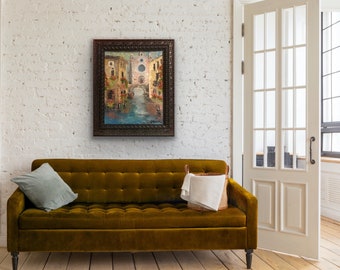 Original oil painting Venice Italy on canvas with ornate frame