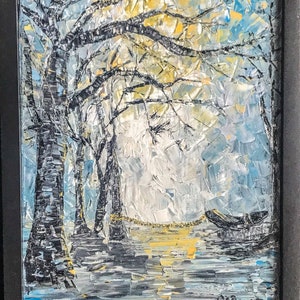 Original oil painting on canvas bayou abstract with black frame