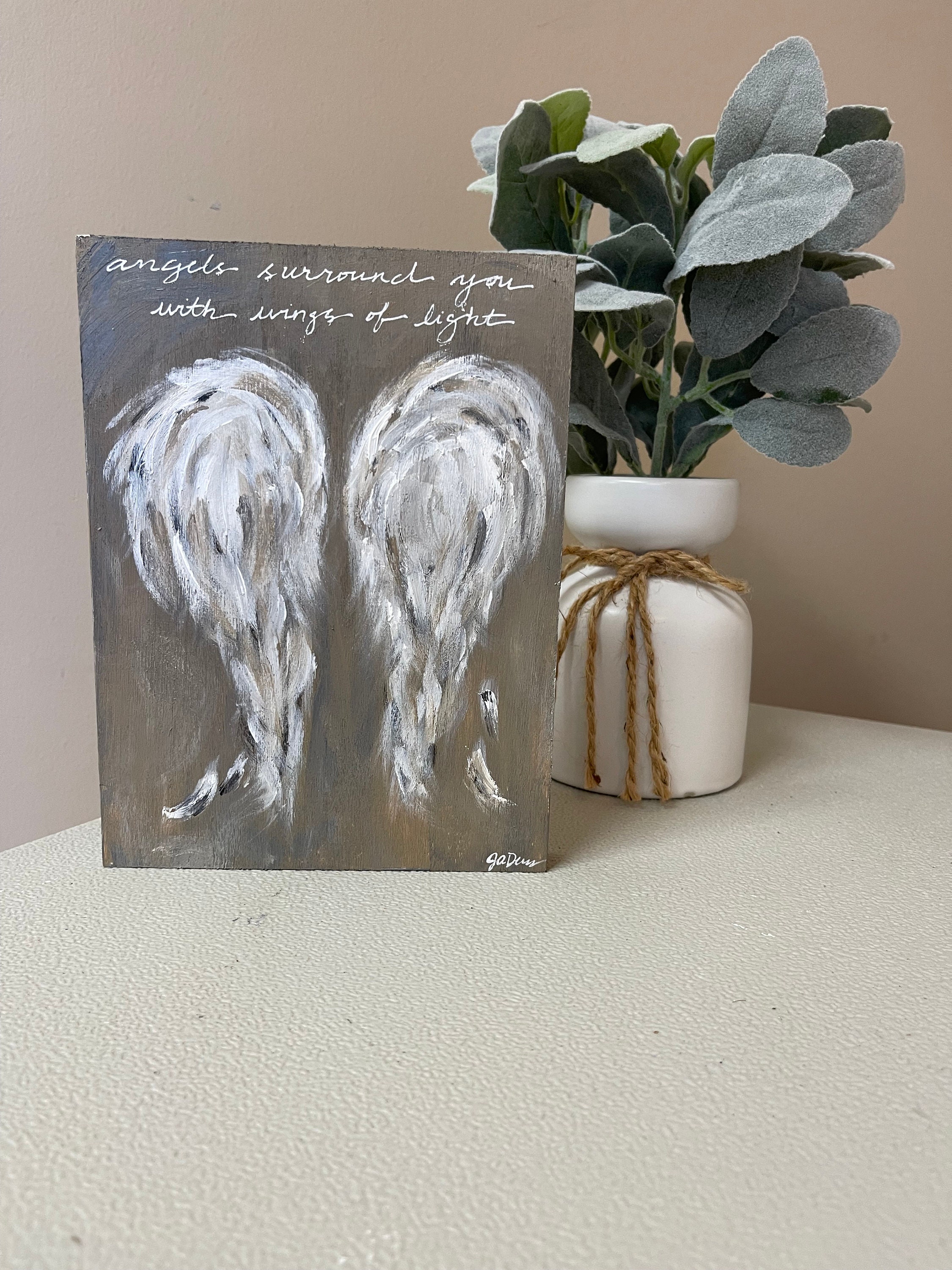 Angel wings painting on wood