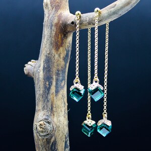Elegant Drop Earrings, Green Crystal Double, 3 1/4&quot;