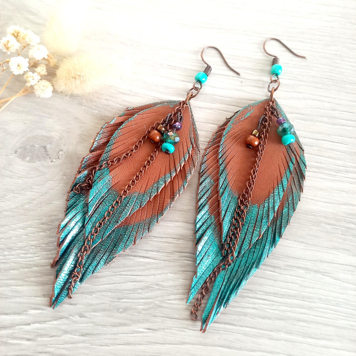 boho-leather-feather-earrings-lightweight-western-statement-dangles