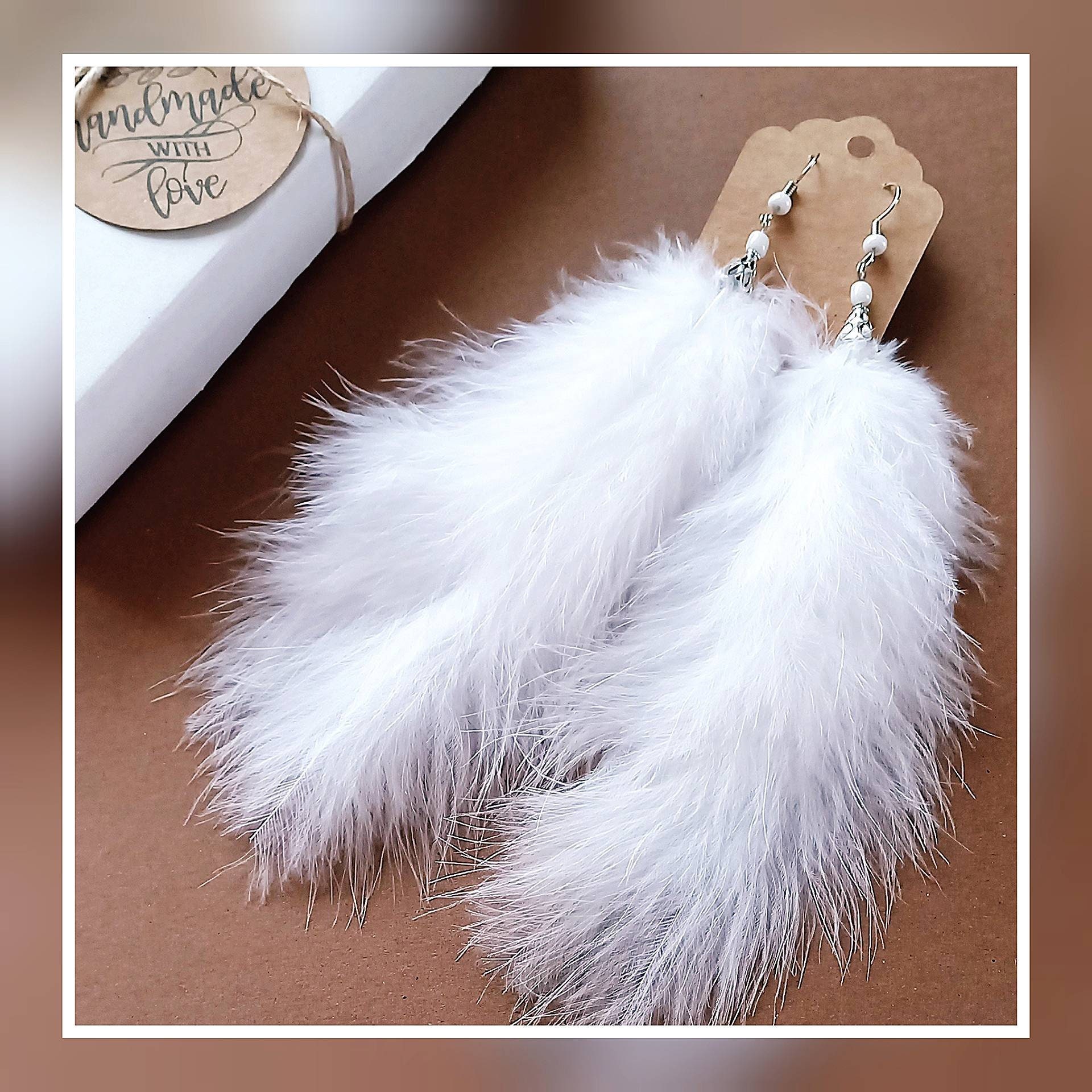 White Feather Earrings for Women Wedding Earrings Extra Long Big