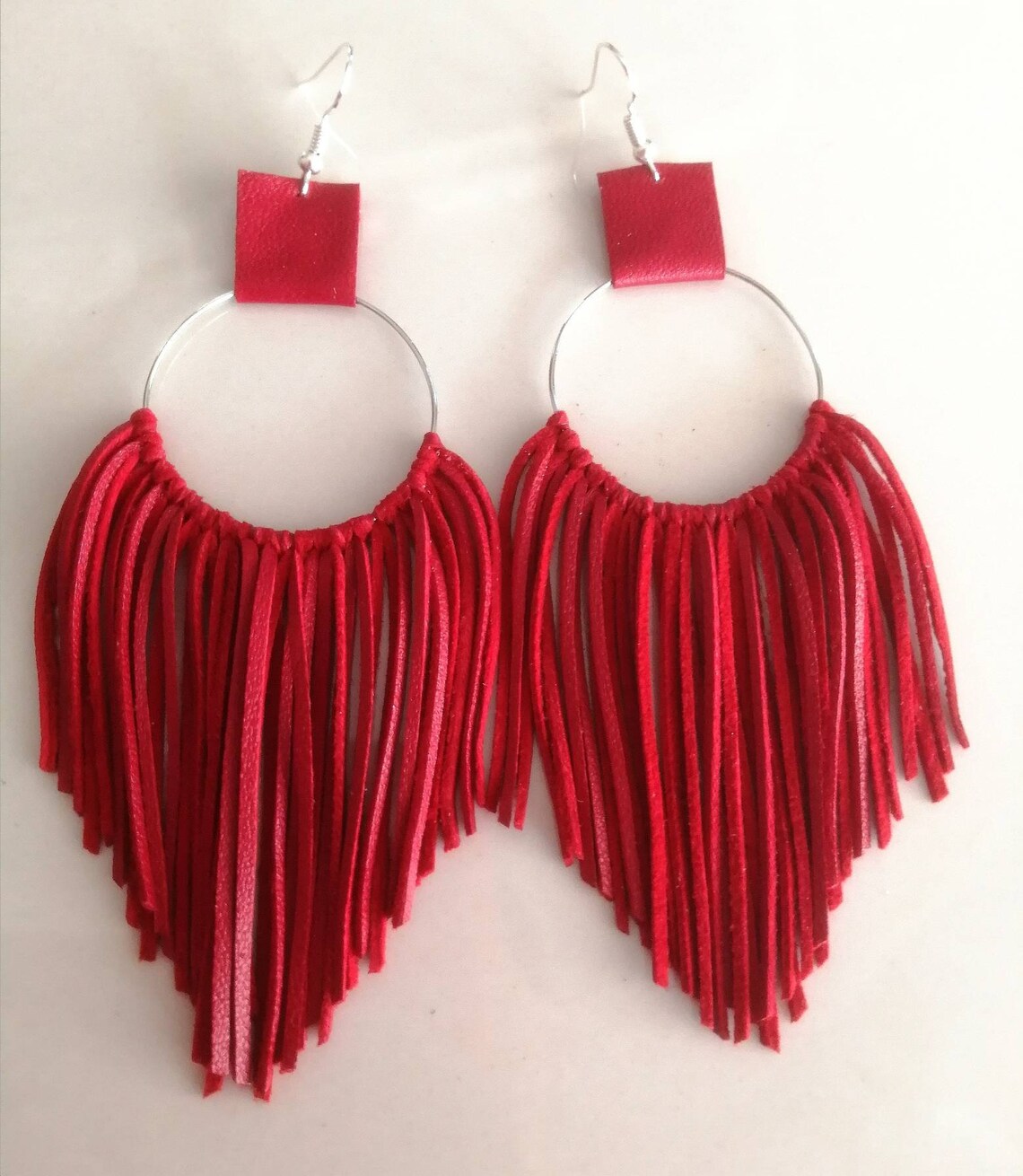 Leather suede fringe earrings for women red black brown light Etsy