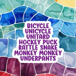 Bicycle Unicycle Unitard Monkey Puck Rattle Snake Monkey Monkey Underpants Sticker