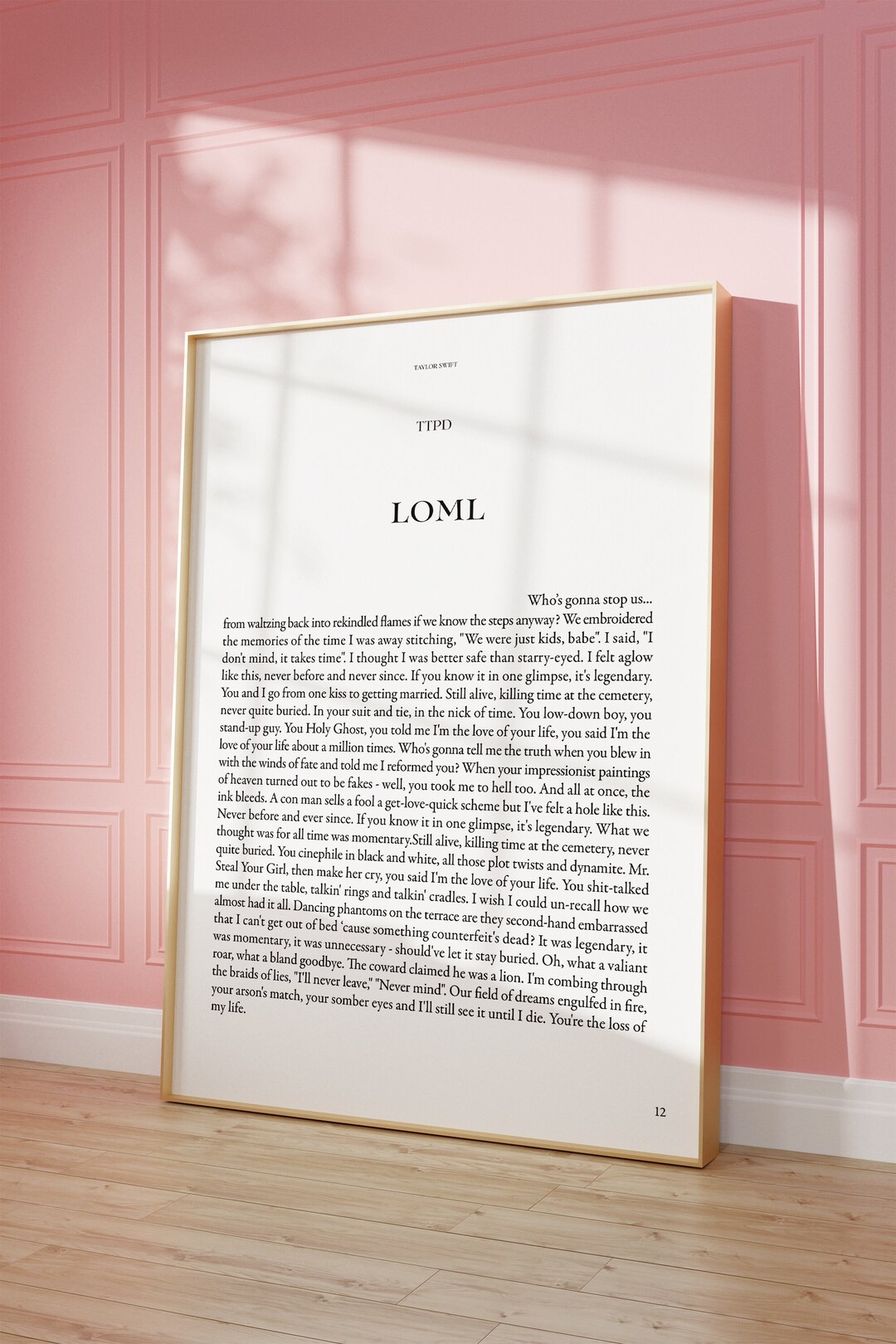Loml Lyrics TTPD Taylor Swift Digital Poster Instant Digital Art the