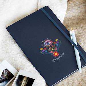 Evil eye notebook, third eye illustration journal, evil eye gift idea, evil eye protection, daily planner, flower journal, daily diary